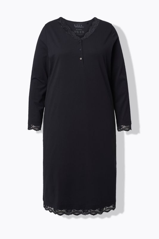 Lace Trim Long Sleeve V-Neck Nightgown