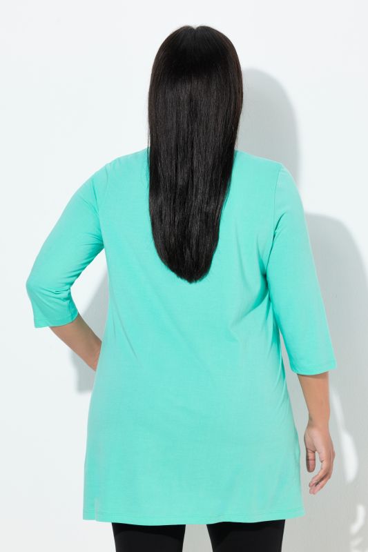 V-Neck Swing A-line Hem Cotton Knit Tunic