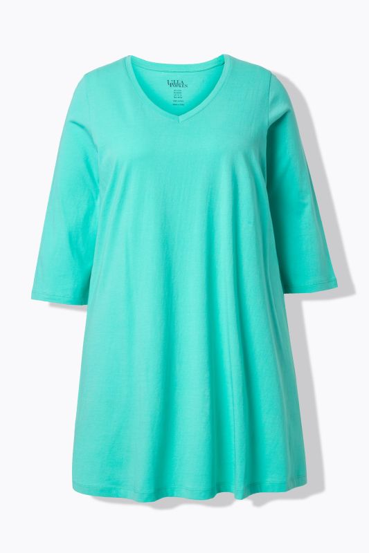 V-Neck Swing A-line Hem Cotton Knit Tunic