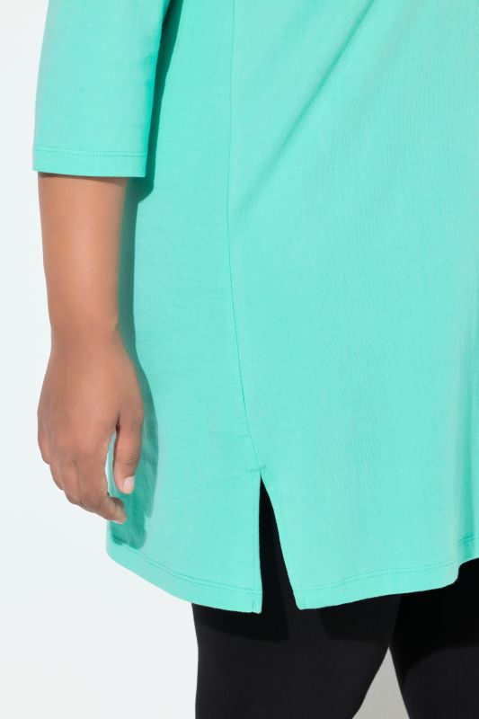 V-Neck Swing A-line Hem Cotton Knit Tunic