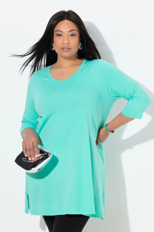 V-Neck Swing A-line Hem Cotton Knit Tunic