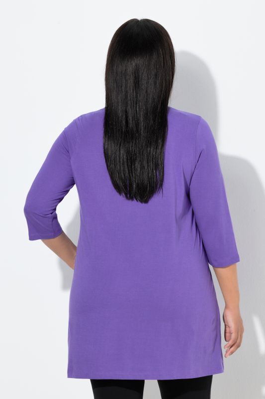 V-Neck Swing A-line Hem Cotton Knit Tunic