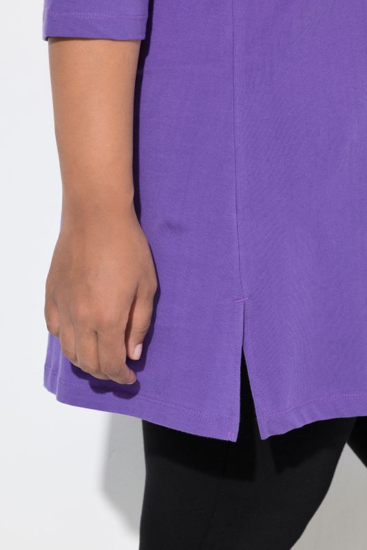 V-Neck Swing A-line Hem Cotton Knit Tunic