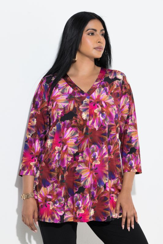Блуза с принт на неонови цветя