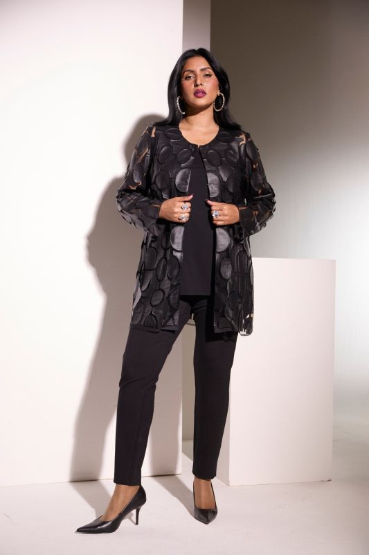 Сако от изкуствена кожа с мрежест акцент