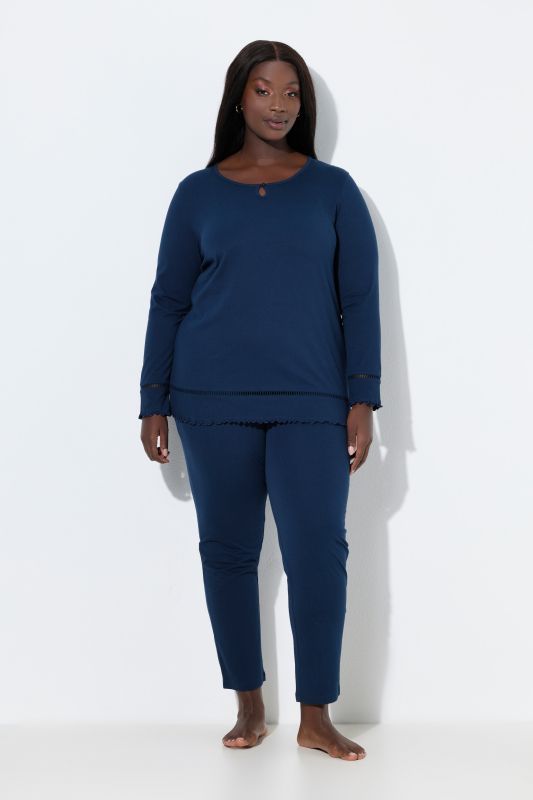 Ladder Lace Trim Lettuce Edge Cotton Knit Pajama Set