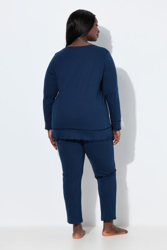 Ladder Lace Trim Lettuce Edge Cotton Knit Pajama Set