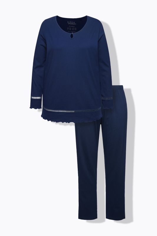 Ladder Lace Trim Lettuce Edge Cotton Knit Pajama Set