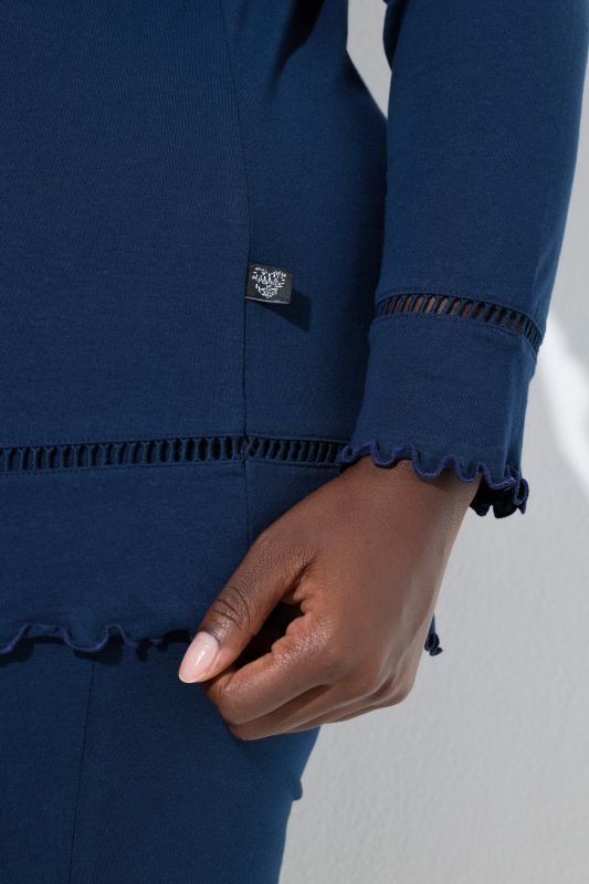 Ladder Lace Trim Lettuce Edge Cotton Knit Pajama Set