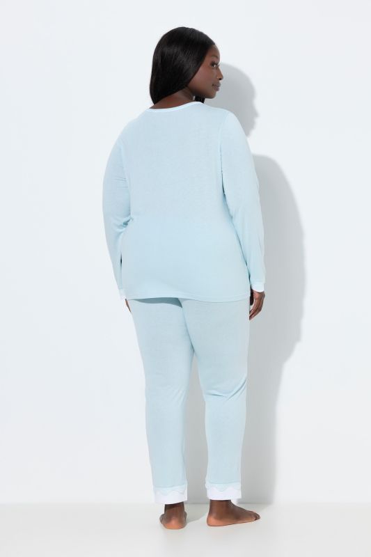 Lace Hem Super Soft Cotton Blend Knit Pajama Set