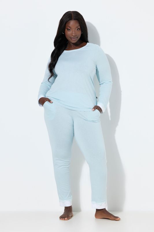 Lace Hem Super Soft Cotton Blend Knit Pajama Set