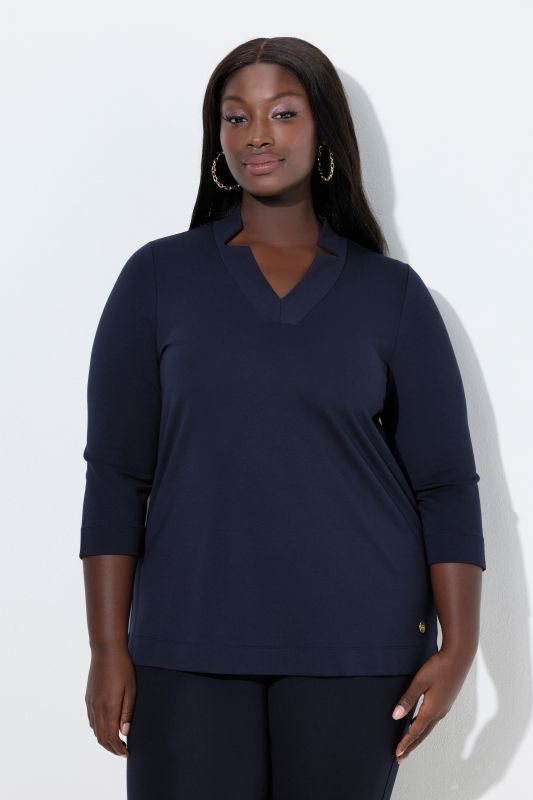 Split Neckline 3/4 Sleeve Tee