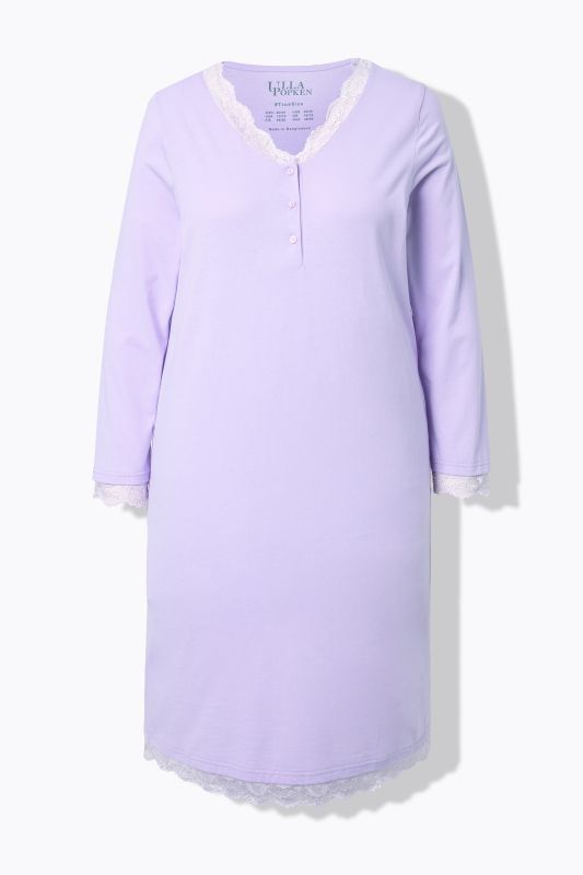 Lace Trim Long Sleeve V-Neck Nightgown