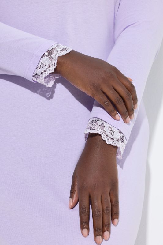 Lace Trim Long Sleeve V-Neck Nightgown