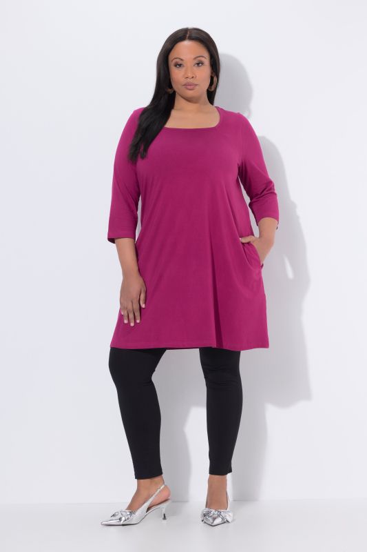 Square Neckline Knit Swing A-line Pocket Tunic