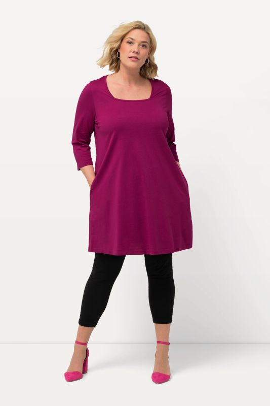 Square Neckline Knit Swing A-line Pocket Tunic