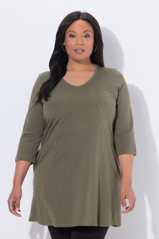 V-Neck Seam Knit  A-line Swing Tunic