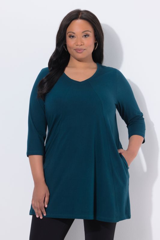 V-Neck Seam Knit  A-line Swing Tunic