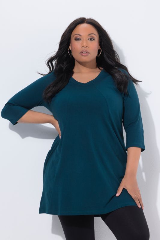 V-Neck Seam Knit  A-line Swing Tunic