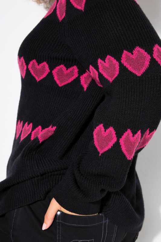 Heart Print Long Sleeve V-Neck Sweater