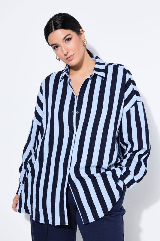 shirt blouse, oversized, muslin, stripes, long sleeve