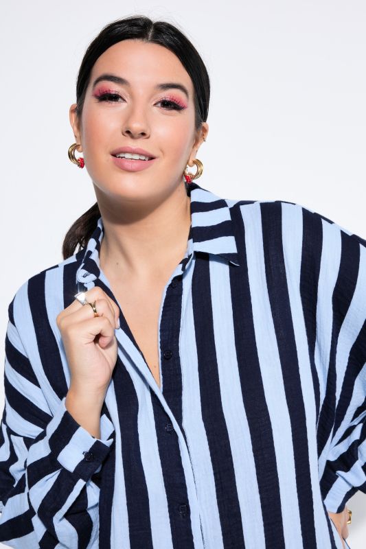 shirt blouse, oversized, muslin, stripes, long sleeve