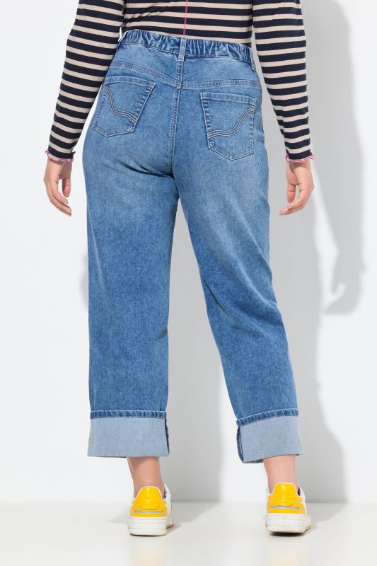 Stretch Fit Cuffed Wide Leg Jeans
