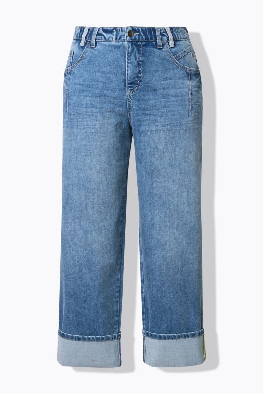 Stretch Fit Cuffed Wide Leg Jeans