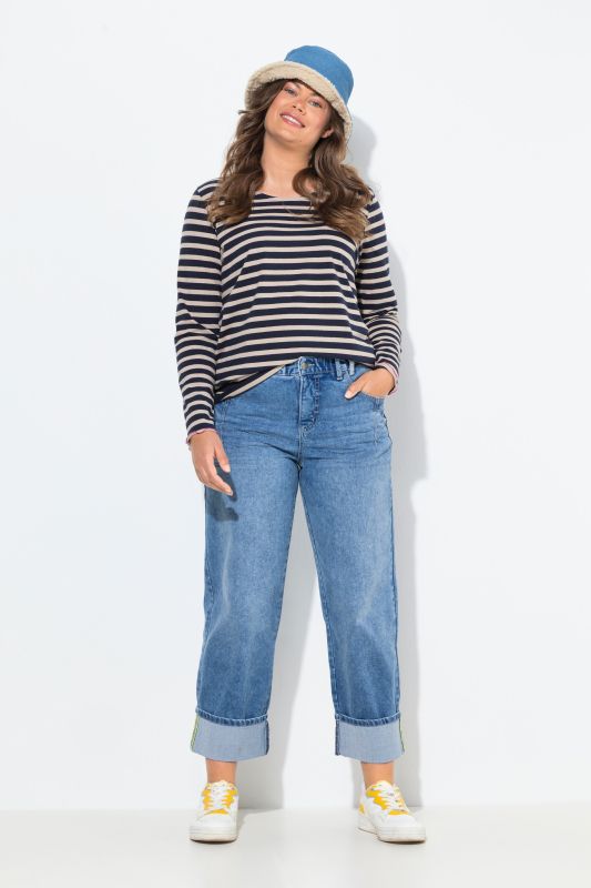 Stretch Fit Cuffed Wide Leg Jeans