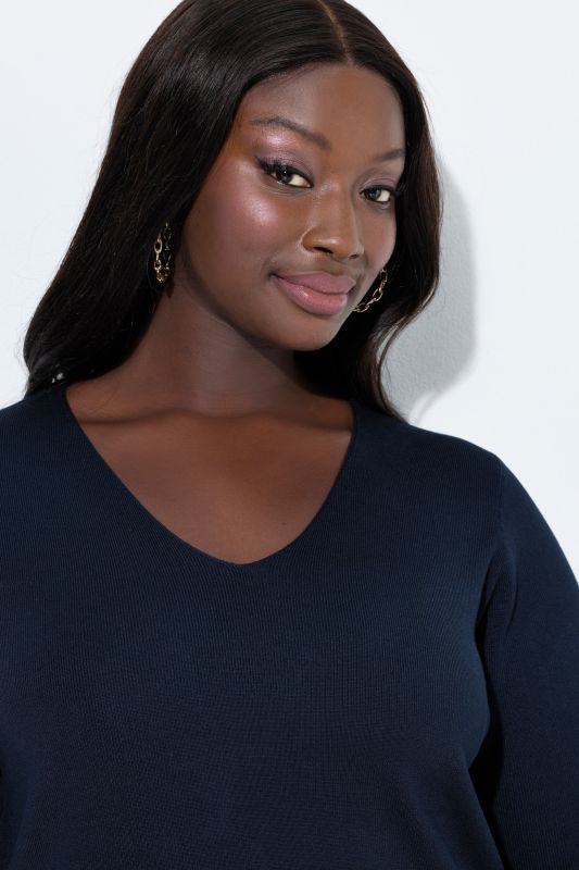 Ribbed Knit V-Neck Sweater