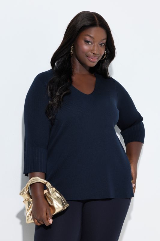 Ribbed Knit V-Neck Sweater