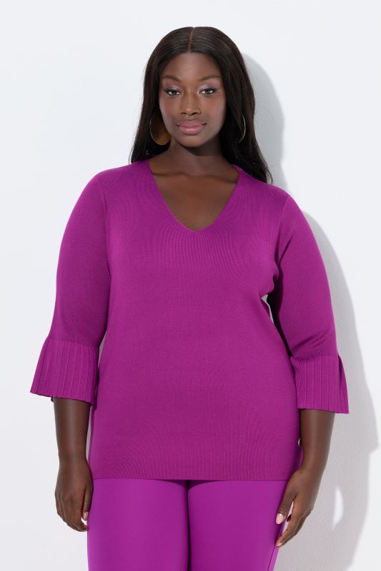 Ribbed Knit V-Neck Sweater