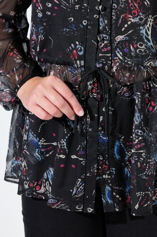 Colorful Butterfly Print Sheer Layered Blouse