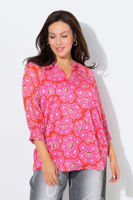 Flower Heart Print Layered Blouse