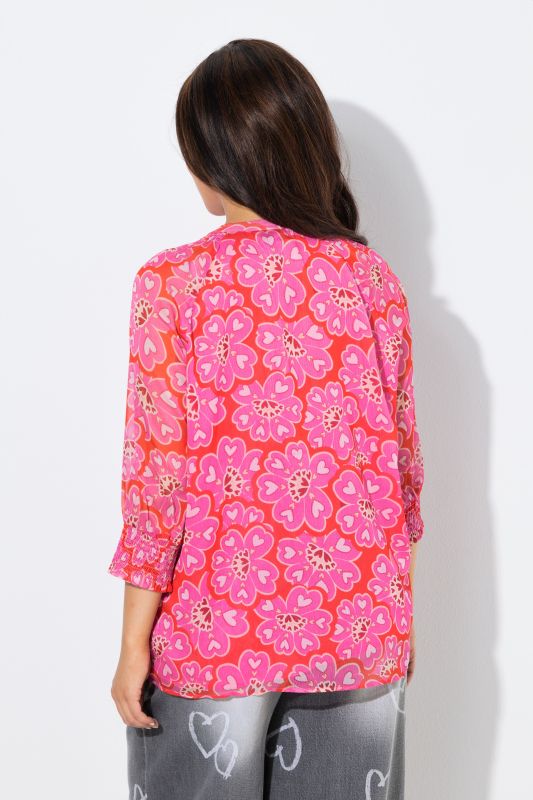 Flower Heart Print Layered Blouse