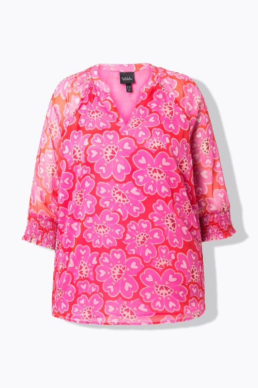 Flower Heart Print Layered Blouse
