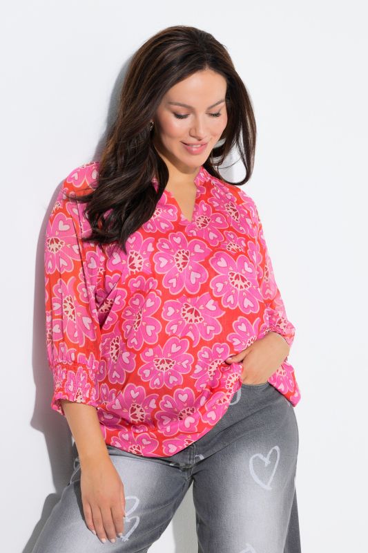 Flower Heart Print Layered Blouse