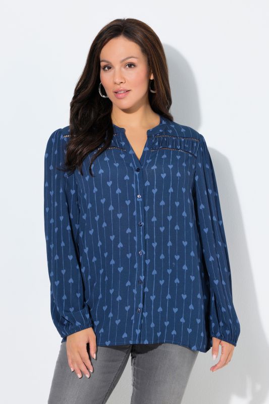 Pinstripe Heart Print Blouse