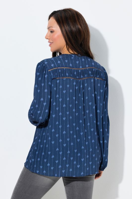 Pinstripe Heart Print Blouse