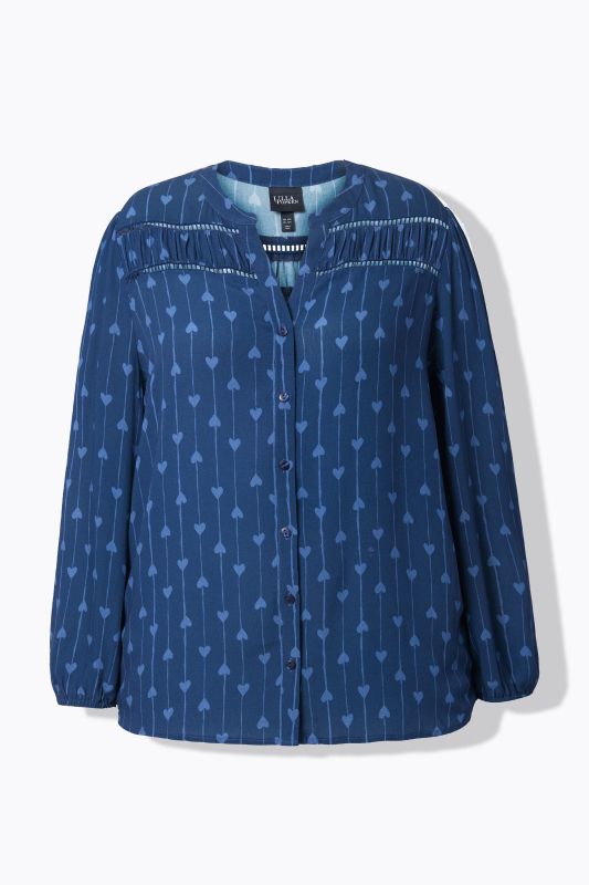 Pinstripe Heart Print Blouse