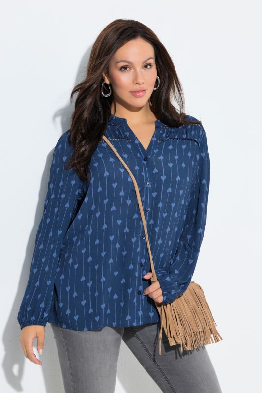 Pinstripe Heart Print Blouse