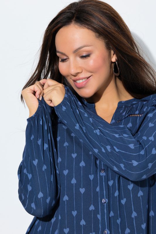 Pinstripe Heart Print Blouse