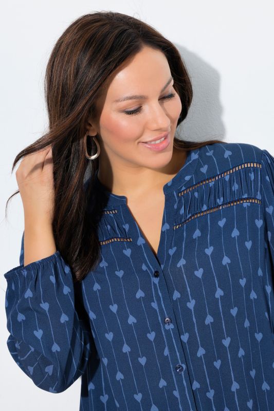 Pinstripe Heart Print Blouse