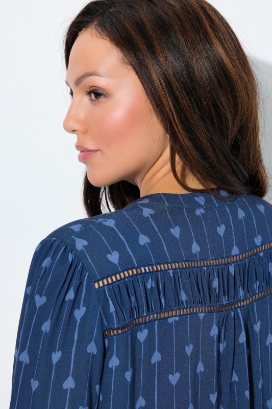 Pinstripe Heart Print Blouse