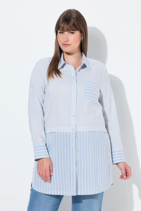 Eco Cotton Layered Look Mixed Stripe Tunic Blouse