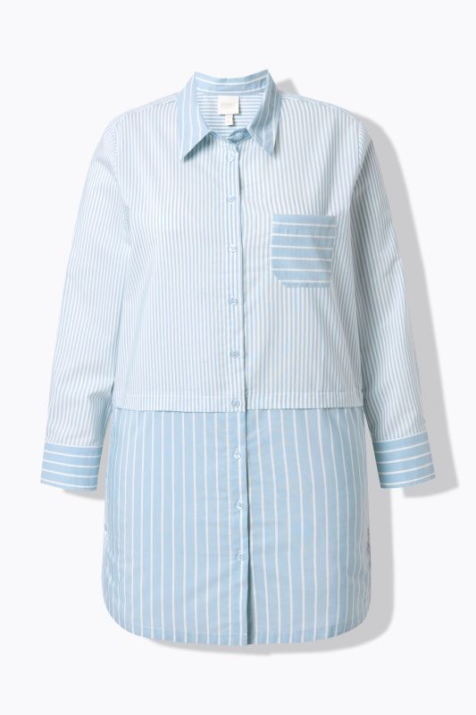 Eco Cotton Layered Look Mixed Stripe Tunic Blouse