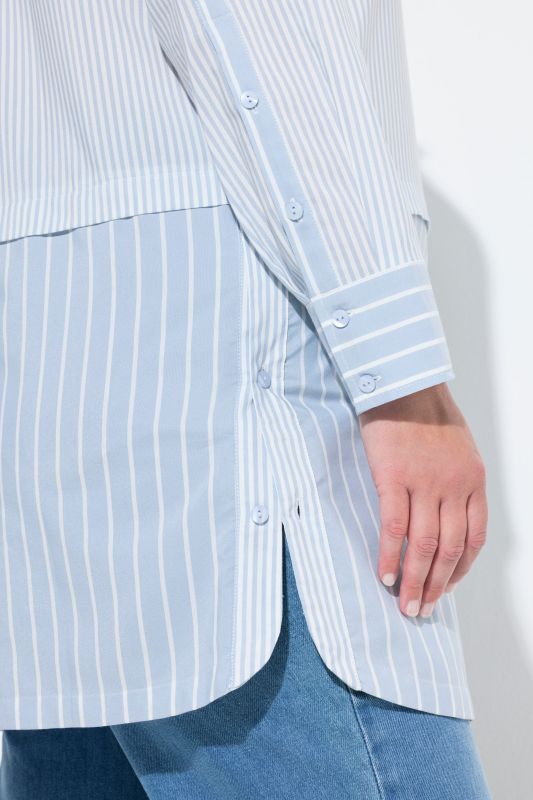 Eco Cotton Layered Look Mixed Stripe Tunic Blouse