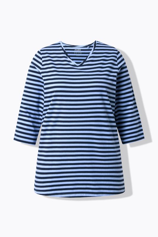 Eco Cotton Striped V-Neck 3/4 Sleeve Tee