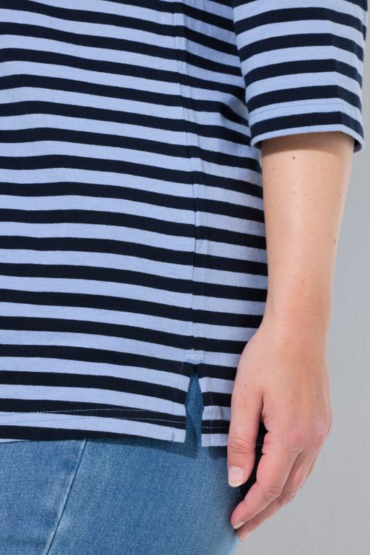Eco Cotton Striped V-Neck 3/4 Sleeve Tee