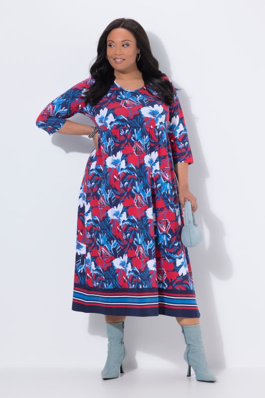 Dynamic Floral Jersey A-Line Pocket Dress